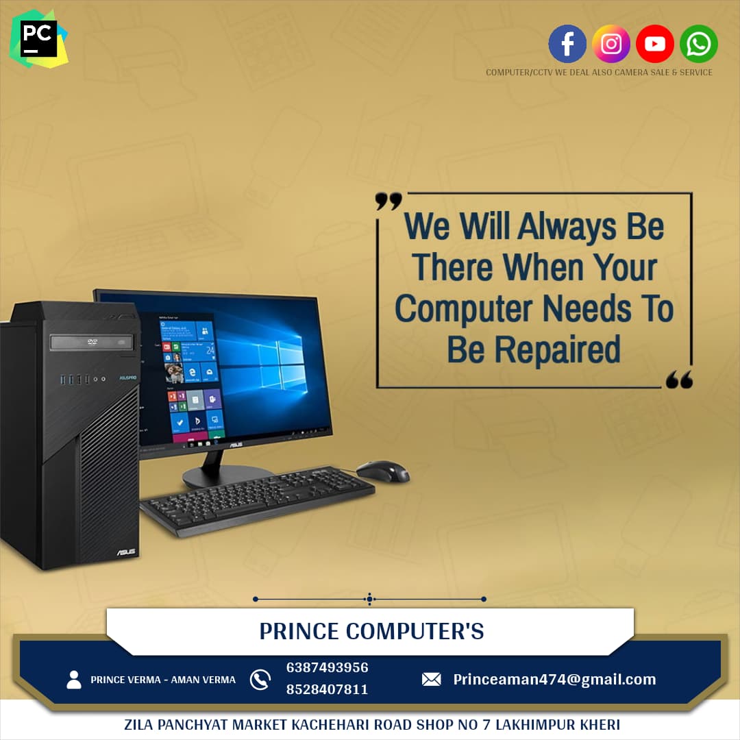 Desktop computer and monitor set up for repair at Prince Computer's