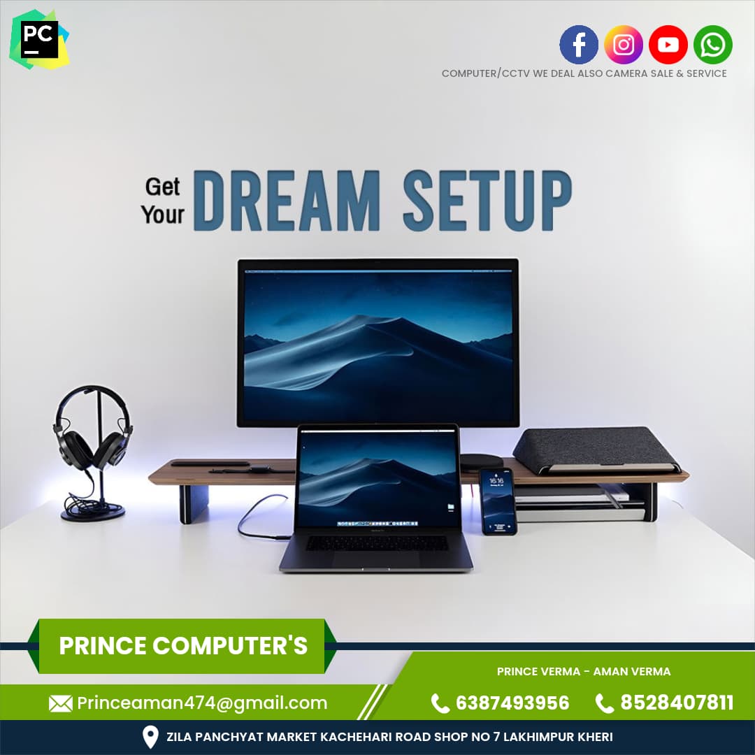 Laptop, monitor and phone set up on a desk